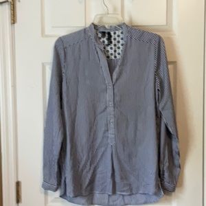 Mango MNG Women’s Blue and White Vertical Stripes Long Sleeves Top Size 4